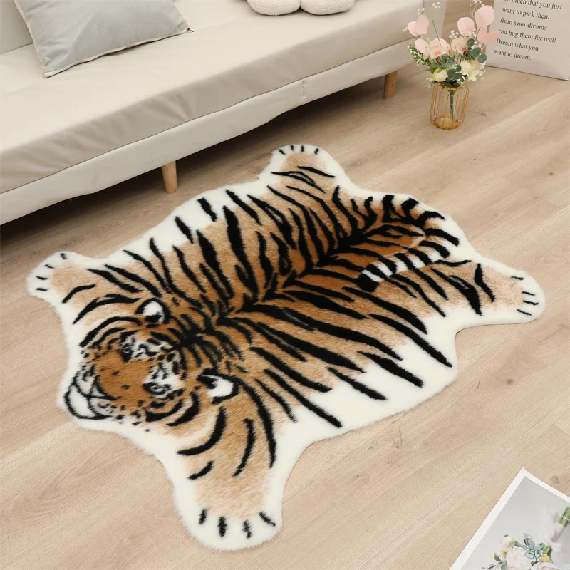 Large Tibetan Tiger Carpet Thicken Plush Tufted Animal Bedside Carpet Non-slip Absorbent Bathroom Mat Area Rugs