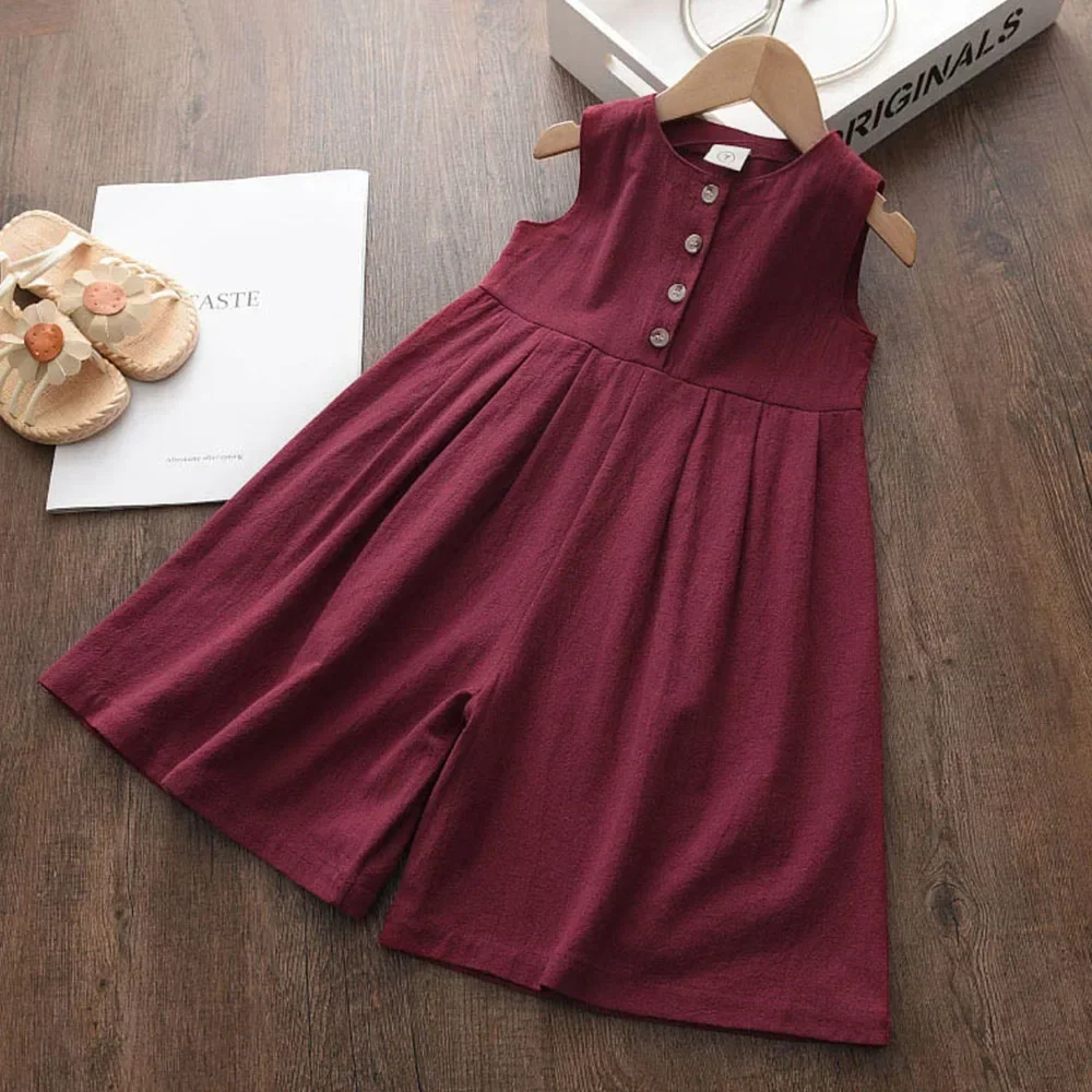 New Fashionable Girls' Jumpsuit Girls' Baby Casual Jumpsuit Children's Solid Color Clothing Sleeveless Clothing 3-7Y - view 2