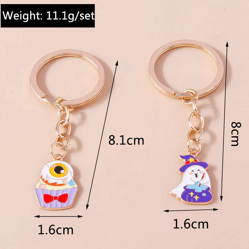 Niedliche Emaille Halloween Kürbis Schlüssel bund Geist Hexe Schlüssel ring für Frauen Mädchen Handtasche Anhänger DIY Schmuck Geschenk – Detail 1