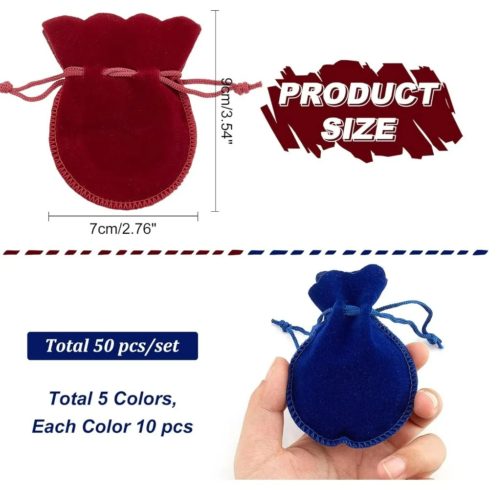 50 Pcs 5 Colors Velvet Drawstring Bags 3.54×2.75