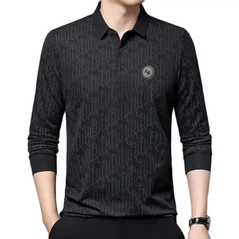 Spring and Autumn Men\'s High Quality Long Sleeve Letter Polo Shirt New Luxury Fashion Business Leisure Multi Functional Top