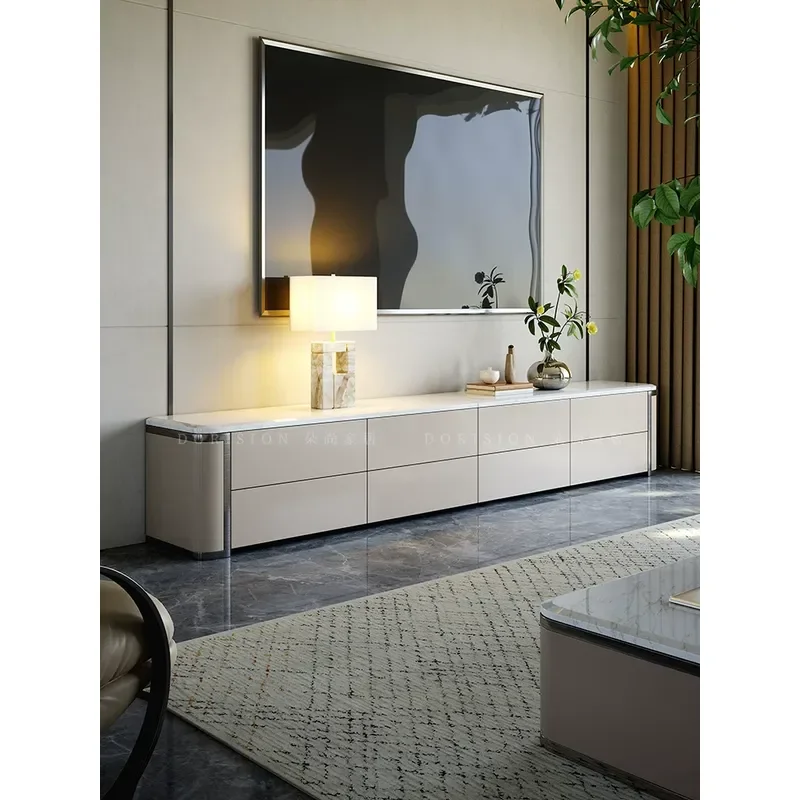 Italian Minimalist TV Cabinet Modern Living Room High End Coffee Table Combo 3 Meter Extended Floor Standing Media Console