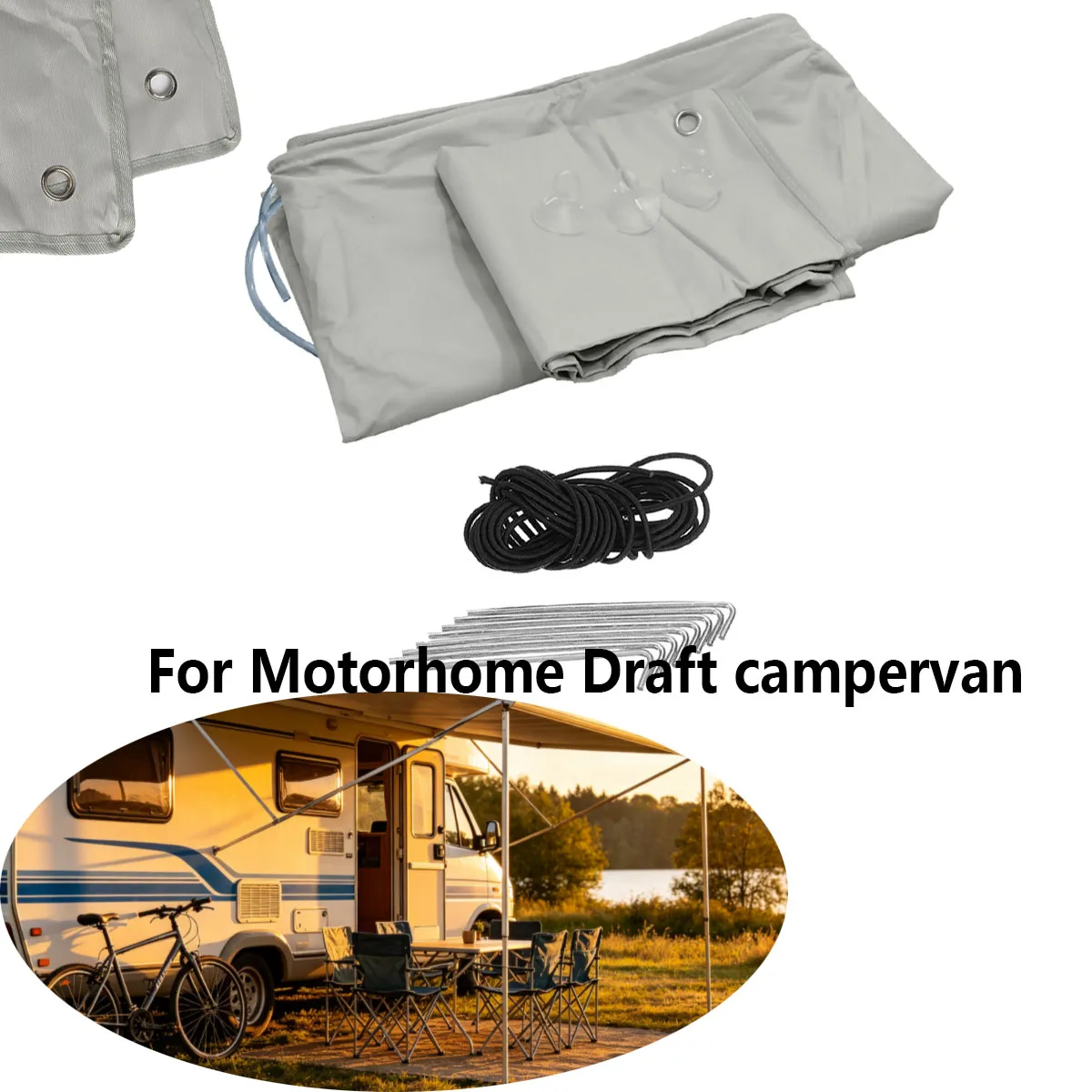 

Caravan Awning Draught Skirt 7m Length X 50cm Deep With Wheel Arch Covers & Suckers Motorhome Draft Campervan Side Skirting