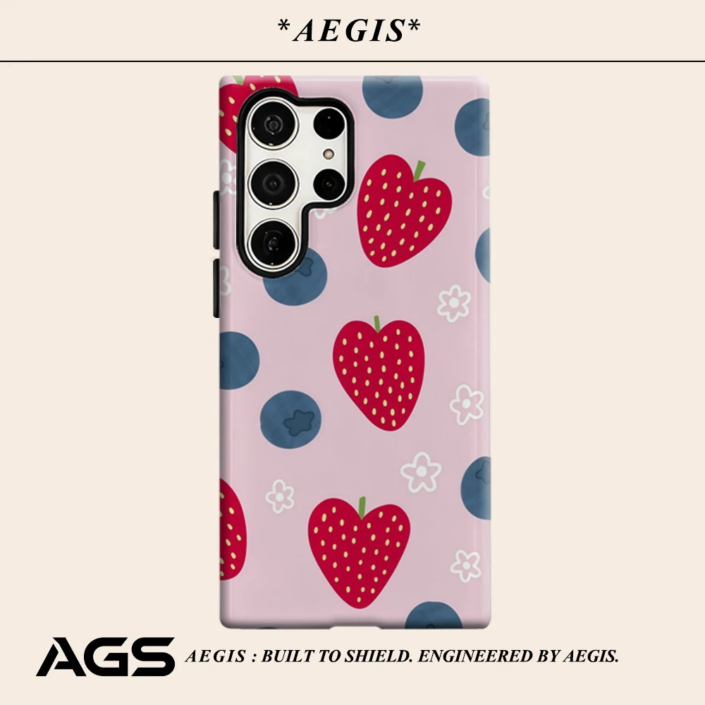 Pink Berry Bloom Phone Case for Samsung Galaxy S25 Ultra S24 S23 Ultra Plus Glossy Double-layer Back Cover