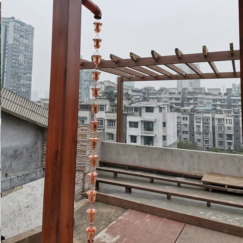 2.6m Red Copper Nordic Eaves Rain Bell Drainage Chain