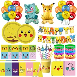 New Pokemon Birthday Decoration Set Pikachu Balloon Tablecloth Plate Banner Backdrop Decor for Boys Kids Party Birthday Supplies