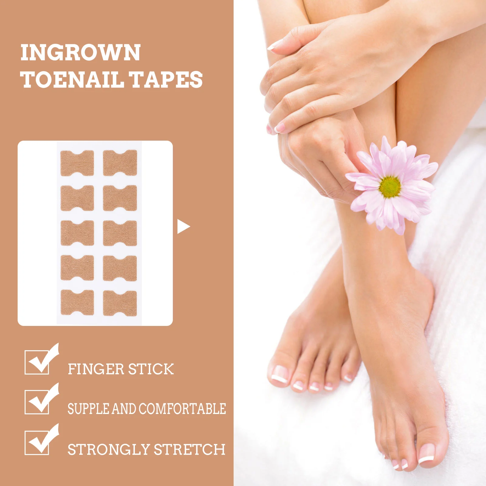 

80pcs Ingrown Nail Sticker Brown Self-Adhesive Toenail Correction Patch For Curved Ingrowing Nail Treatment Foot Care Tool