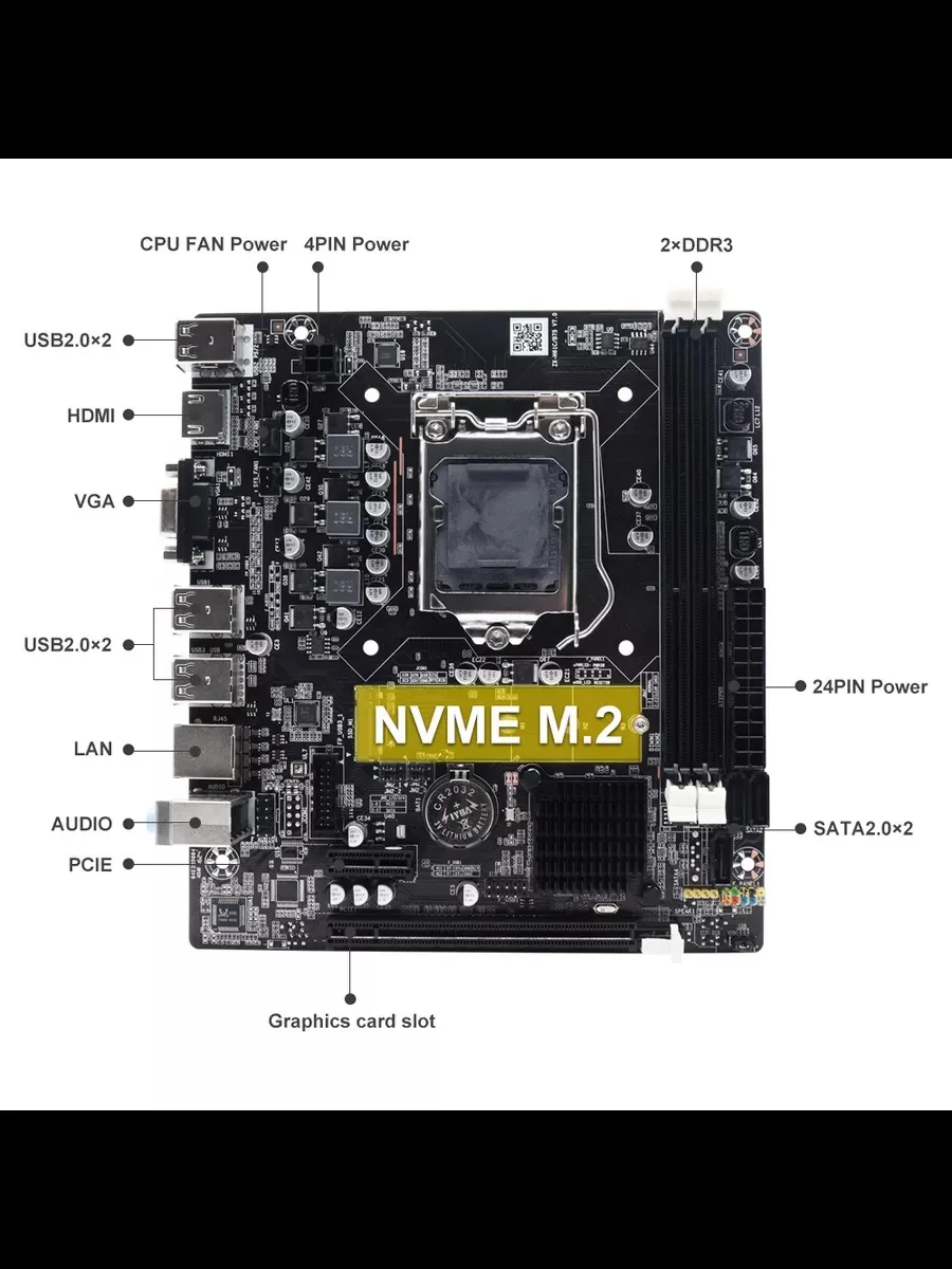 H61 Motherboard LGA 1155 Compatible with Intel Core CPU 2th/3th Gen Supports M.2 NVME SDD Dual-Core/Quad-Core I3 i5 Motherboard