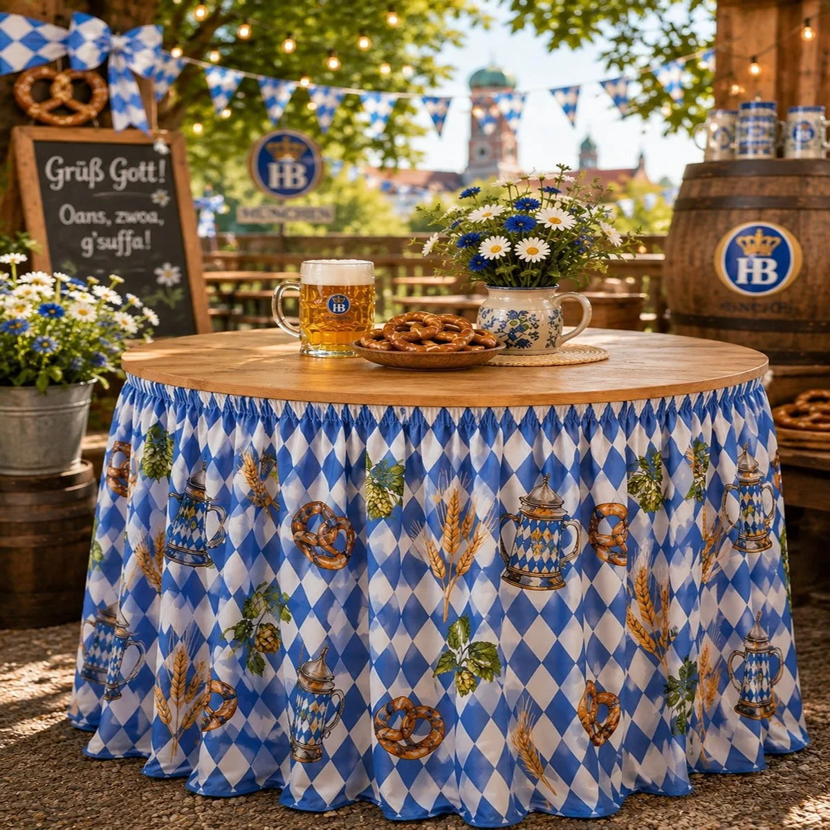 1PC party tablecloth, table skirt, Bavarian Oktoberfest round table skirt, German festival style round table cloth table skirt