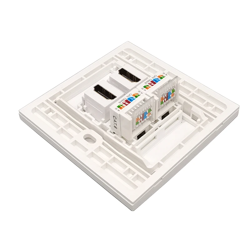 Two Ports CAT6 RJ45 LAN Socket With 2x HDMI2.0 Female Plug Wall Panel In White Color