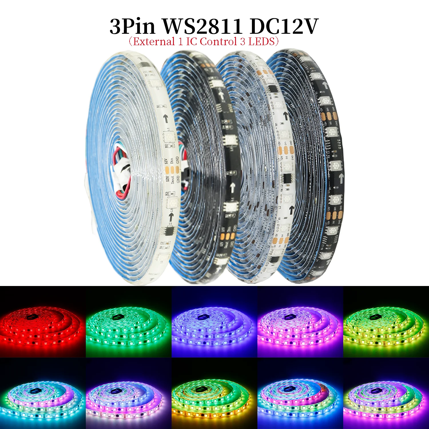 External 2811IC 1 ic control 3 LED Addressable strip light WS2811 SMD5050 RGB Full colors LED strip Lamp 30/60pixels/LEDS//M 12V