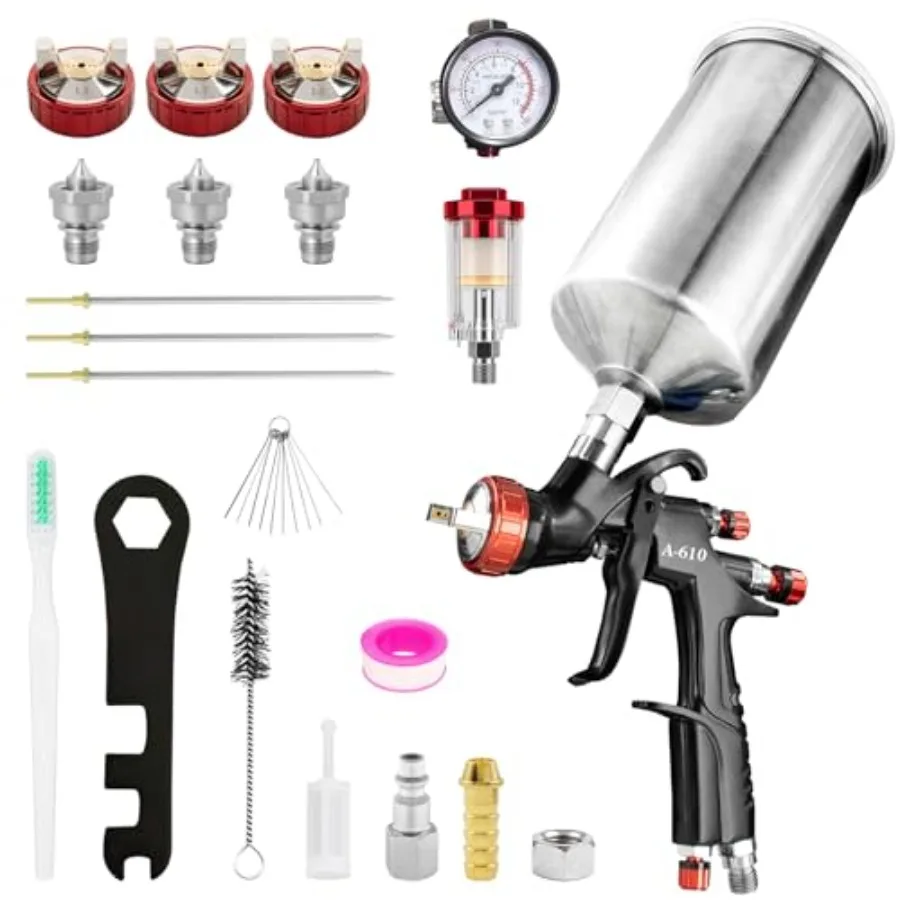 

Воздушный распылитель A610 LVLP Премиум-комплект с алюминиевой чашкой 1000 мл и соплами 1,3/1,7/2,0 мм и регулятором давления воды для автомобильной промышленности P