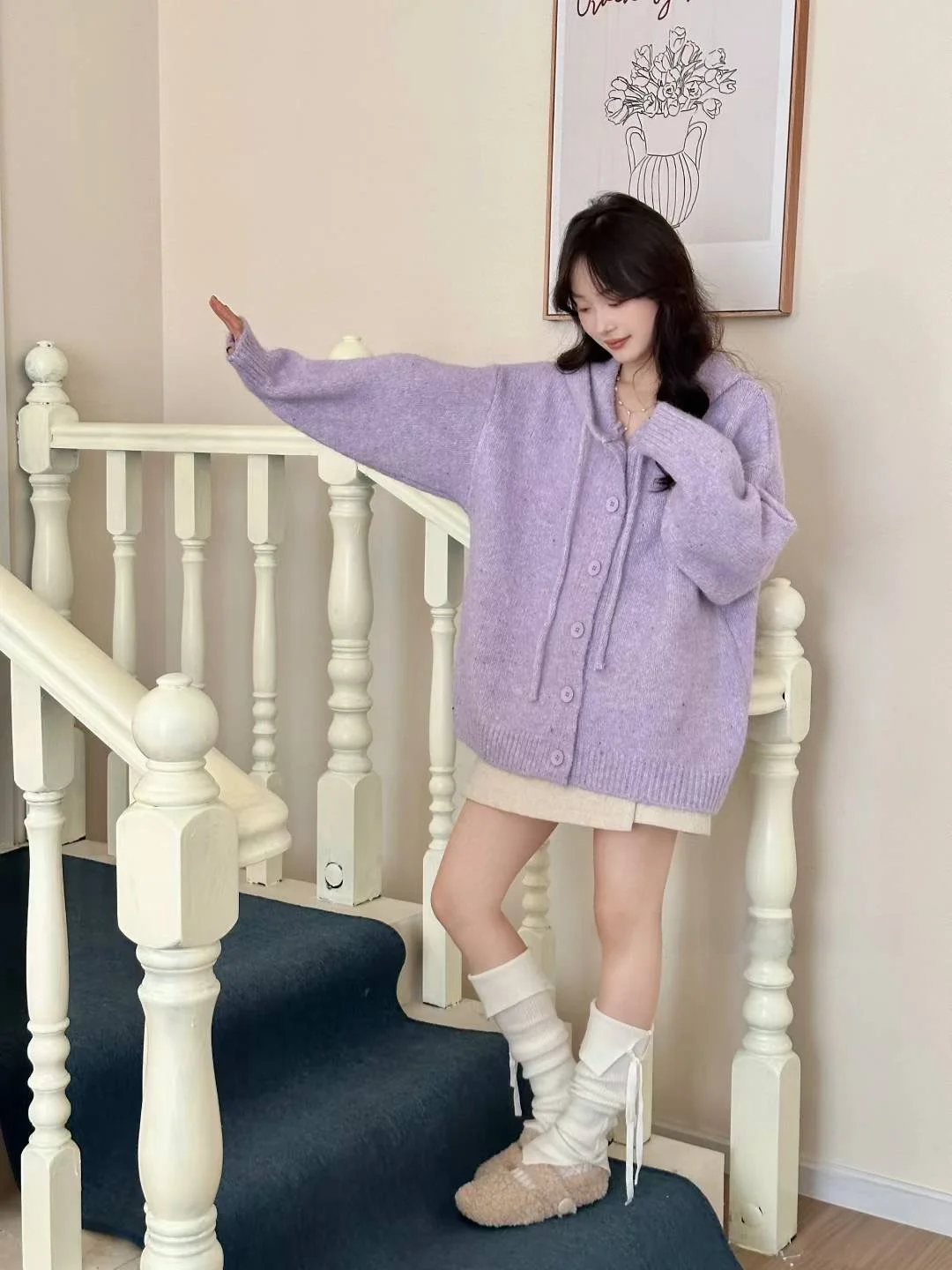 

Корейский повседневный свитер с капюшоном Jaet, верхняя одежда средней длины до бедер, свободный ленивый Sle, чистая цветная серия, теплый обогрев