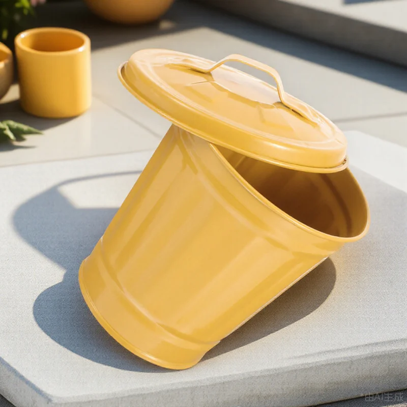 

Metal Desk Trash Can With Lid Vintage Style Odor-Proof Small Waste Basket For Office Home Bathroom Desktop Organizer Pen Holder