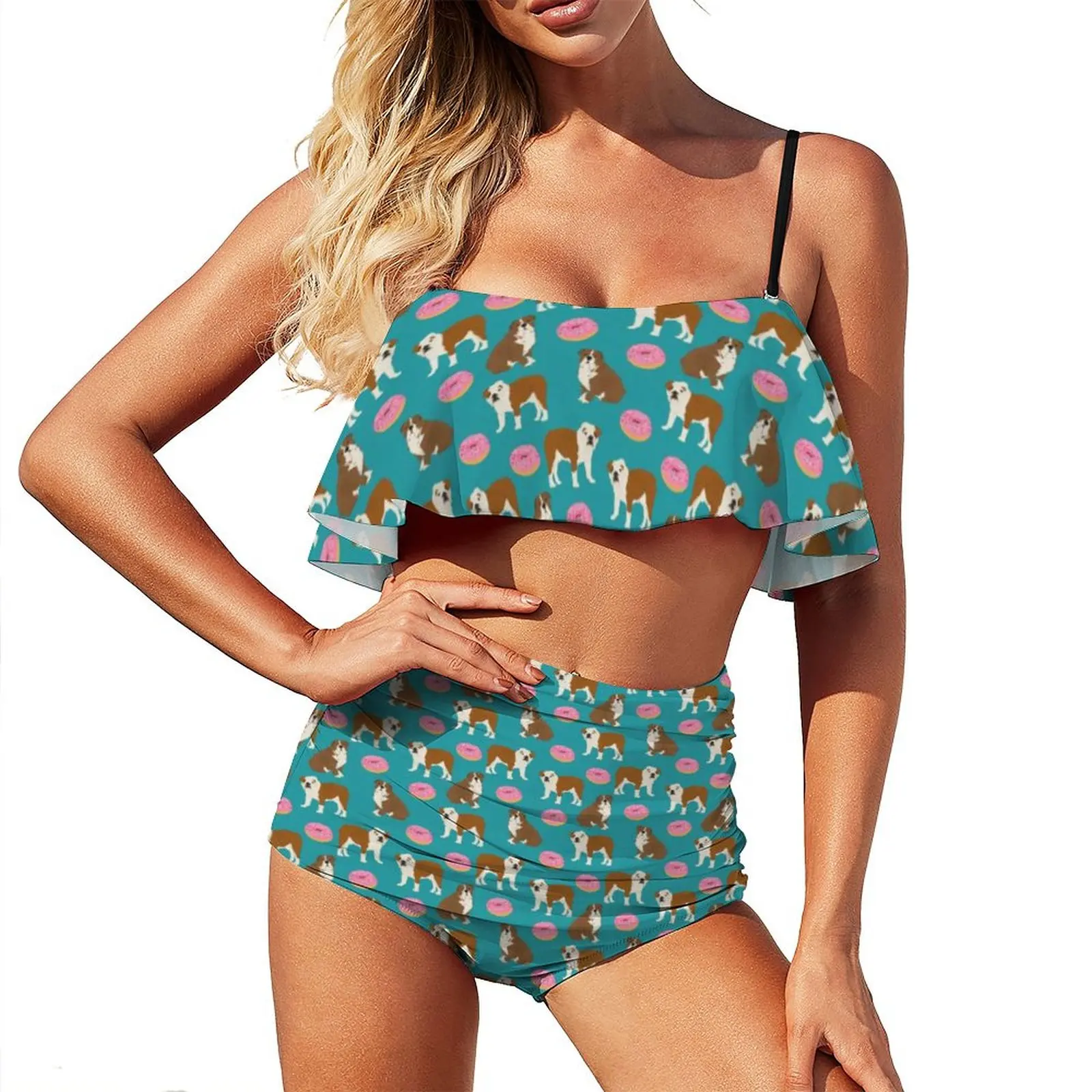

Sexy Doughnut Bikini Swimsuit English Bulldog Donuts Swimwear High Waist Kawaii Bikini Set Push Up Feminine Bikinis
