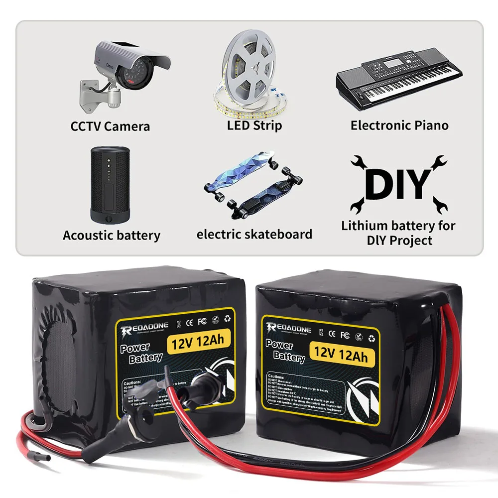 12V 12Ah Rechargeable Li-ion Battery Pack for LED Light Strip CCTV Camera Solar Panel DIY Robot Long Life Power Supply