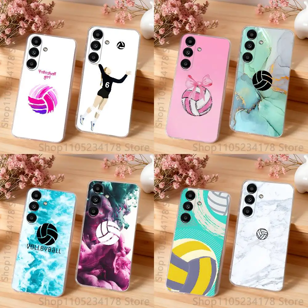 Painted Art Volleyball Phone Case For Samsung S30,S25,S24,S23,S21,S22,S20,S10,5G,FE,lite,PIus,Ultra Transparent Cover