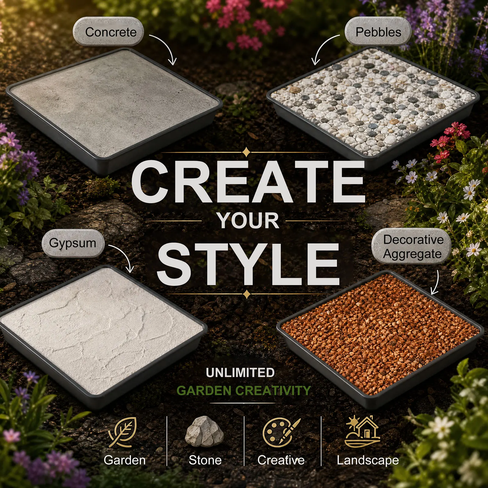 6 Pack 12 Inch Concrete Stepping Stone Molds Reusable Path Maker Plastic Paver Mold for DIY Garden Walkway Patio Yard Landscapin view 6