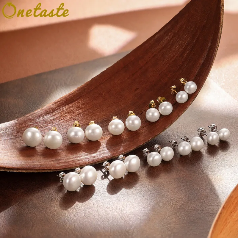 

925 Sterling Silver Natural Freshwater Pearl Stud Earrings For Women Classic Minimalist 8mm 9mm 10mm 11mm 12mm Round Earring
