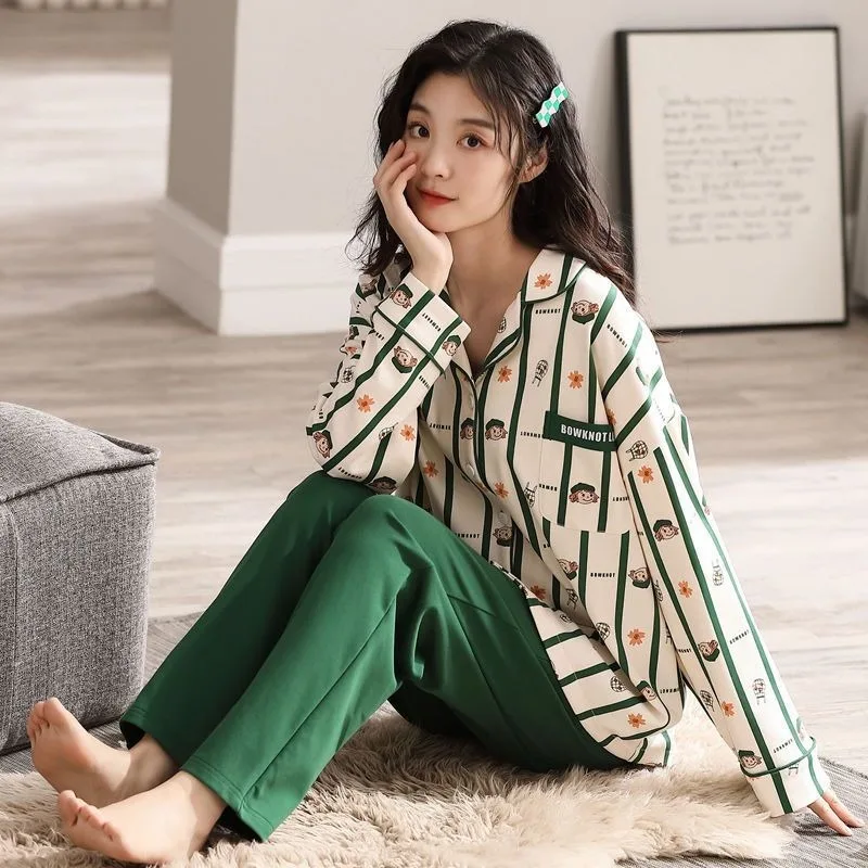 Pure Cotton Pajamas Women Spring Autumn Sleepwear 2024 New Long Sleeved Pyjamas Cardigan Set Home Clothing Pajama Set Nightdress