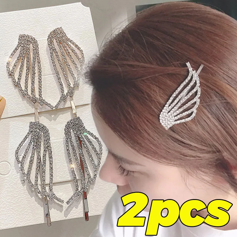 

1/2Pcs Crystal Angel Wings Hair Clips Bangs Side Edge Clip Silver Shiny Headwear Women Rhinestone Barrettes Girls Shiny Hairpins