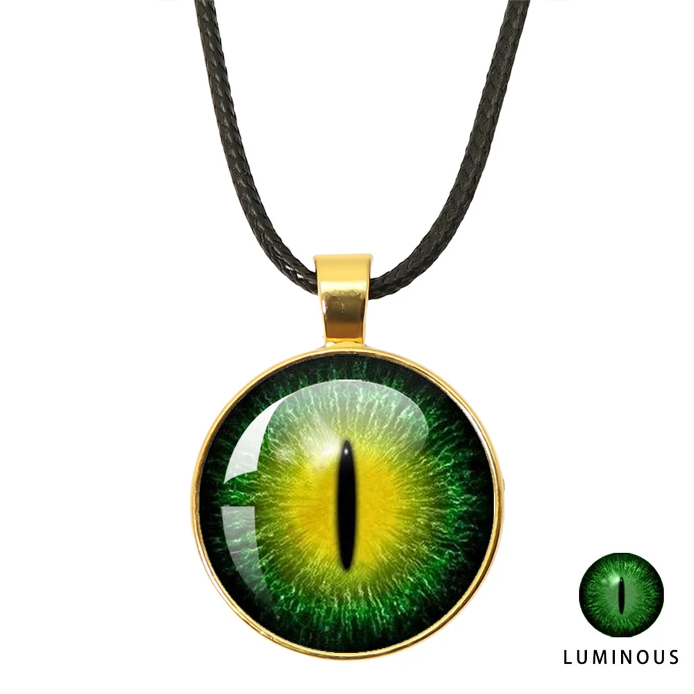 Luminous Evil Dragon Eye Leather Rope Necklace Handmade Jewelry Dragon Pupil Cabochon Pendant for Men Accessories Gifts Part 2