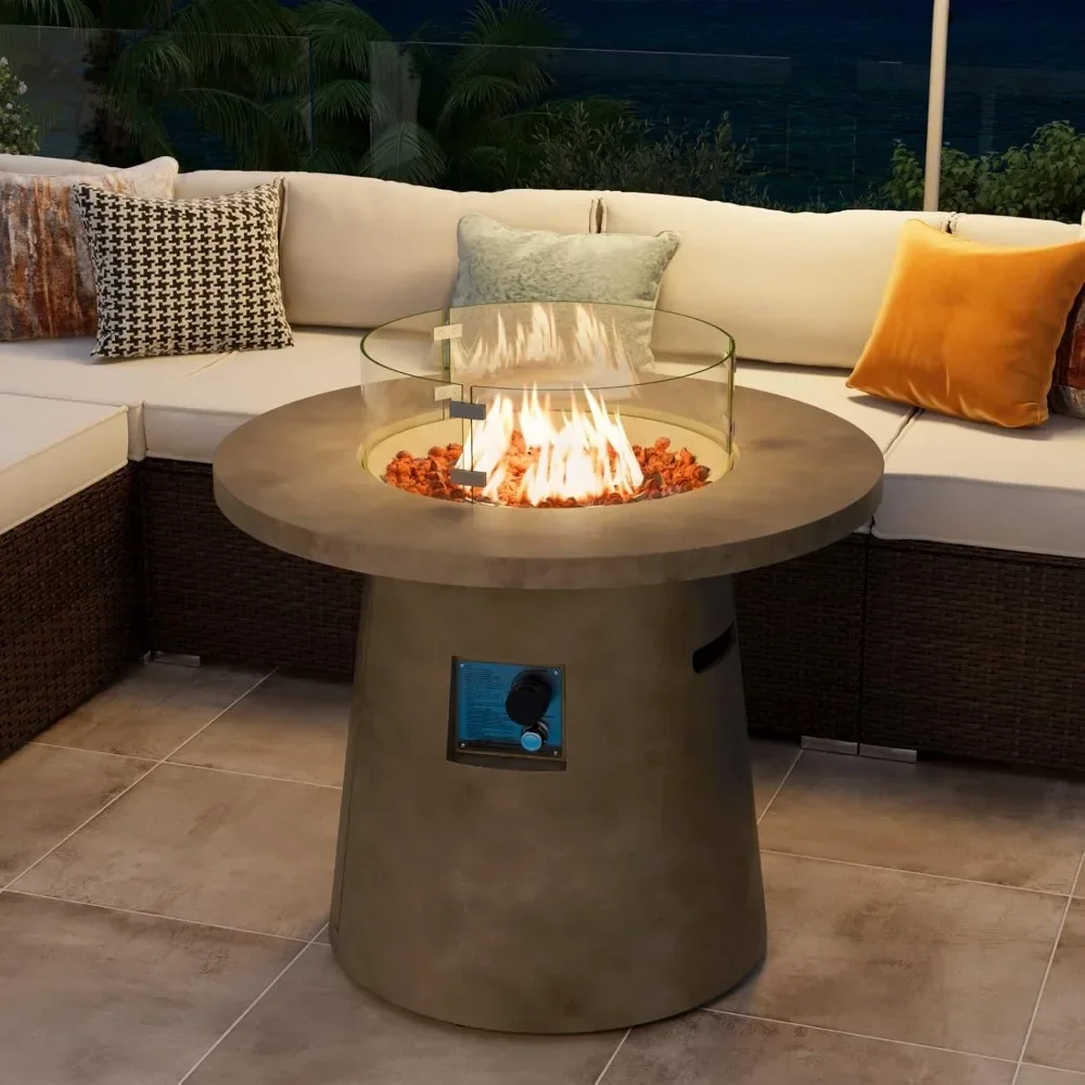 

Round Fire Pit, Magnesium Oxide Outdoor Propane Fire Table, 40,000 BTU Stainless Steel Burner, Free Lava Rocks