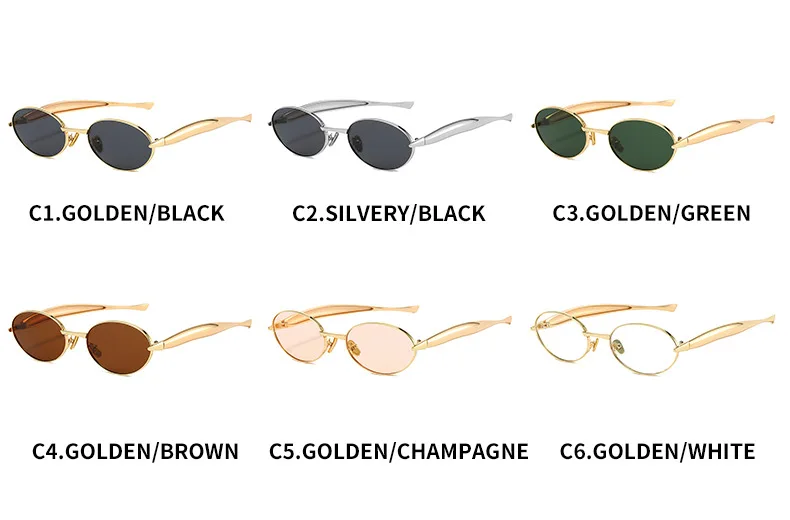 Y2K Kleine ovale Sonnenbrille Markendesigner Damen Stilvolle Ins Mode Bold Metallbein Damen Sonnenschutz – Detail 6