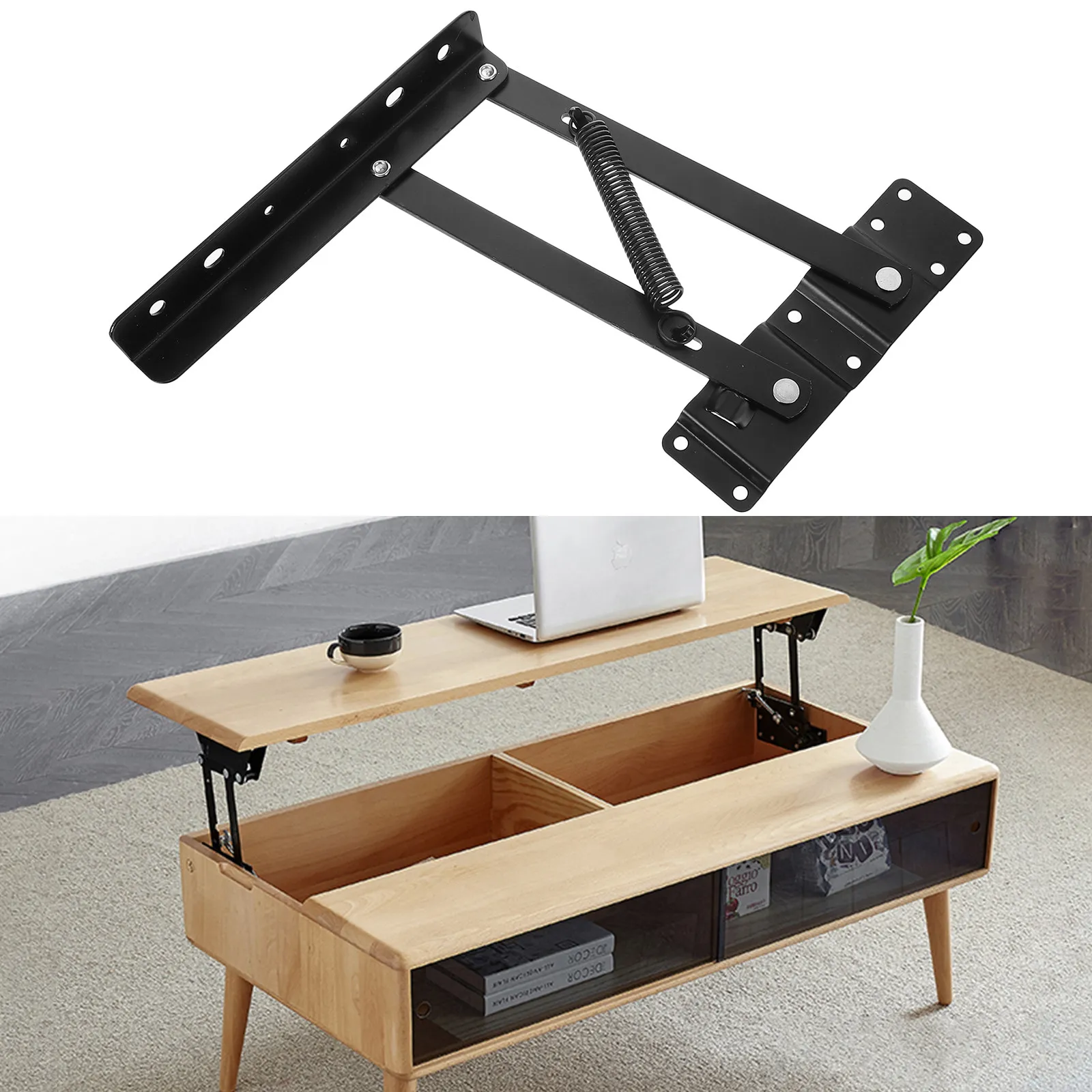 1Pair Coffee Table Lifting Frames Folding Spring Hinges Heavy Duty Furniture Lifting Rack Hydraulic Lift Tops for Functional