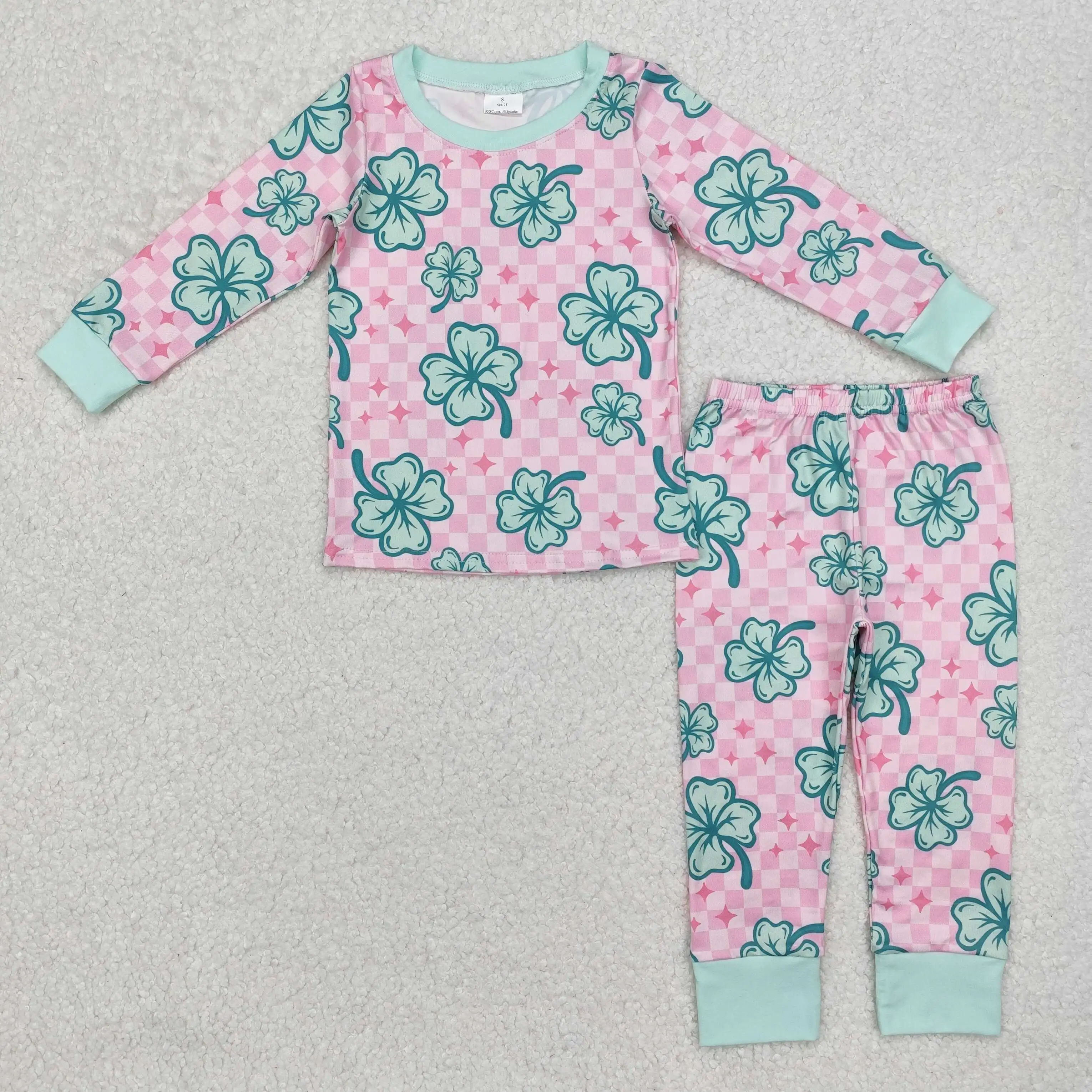 St. Patrick pink pajama set wholesale boutique new rts four leaf clover pattern long sleeve long sleeve girls clothing