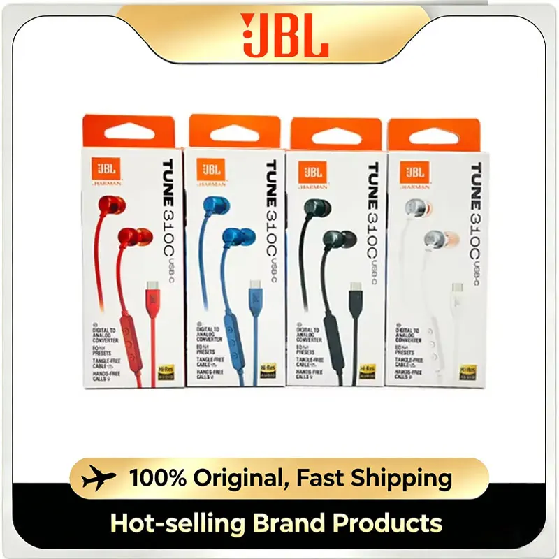 JBL TUNE 310C Wired In-Ear Headphones Type-C USB-C Interface Earphones with Mic HiFi Stereo Sound for Laptop Mobile Phone Tablet