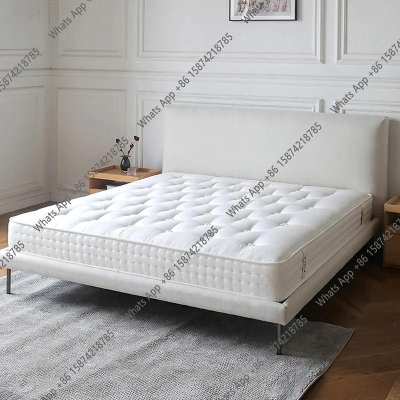 

B Italian Minimalist Fabric Bed Double Bed Master Bedroom Light Luxury Soft Bag Bedside White Flush Edge Bed High-end Minimali