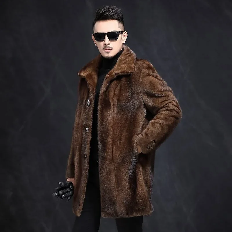 2020 New Oversized Imitation Mink Men's Fur Jacket Medium Length Long Sleeved Lapel Warm Casual Button Slim Fit Coat C26