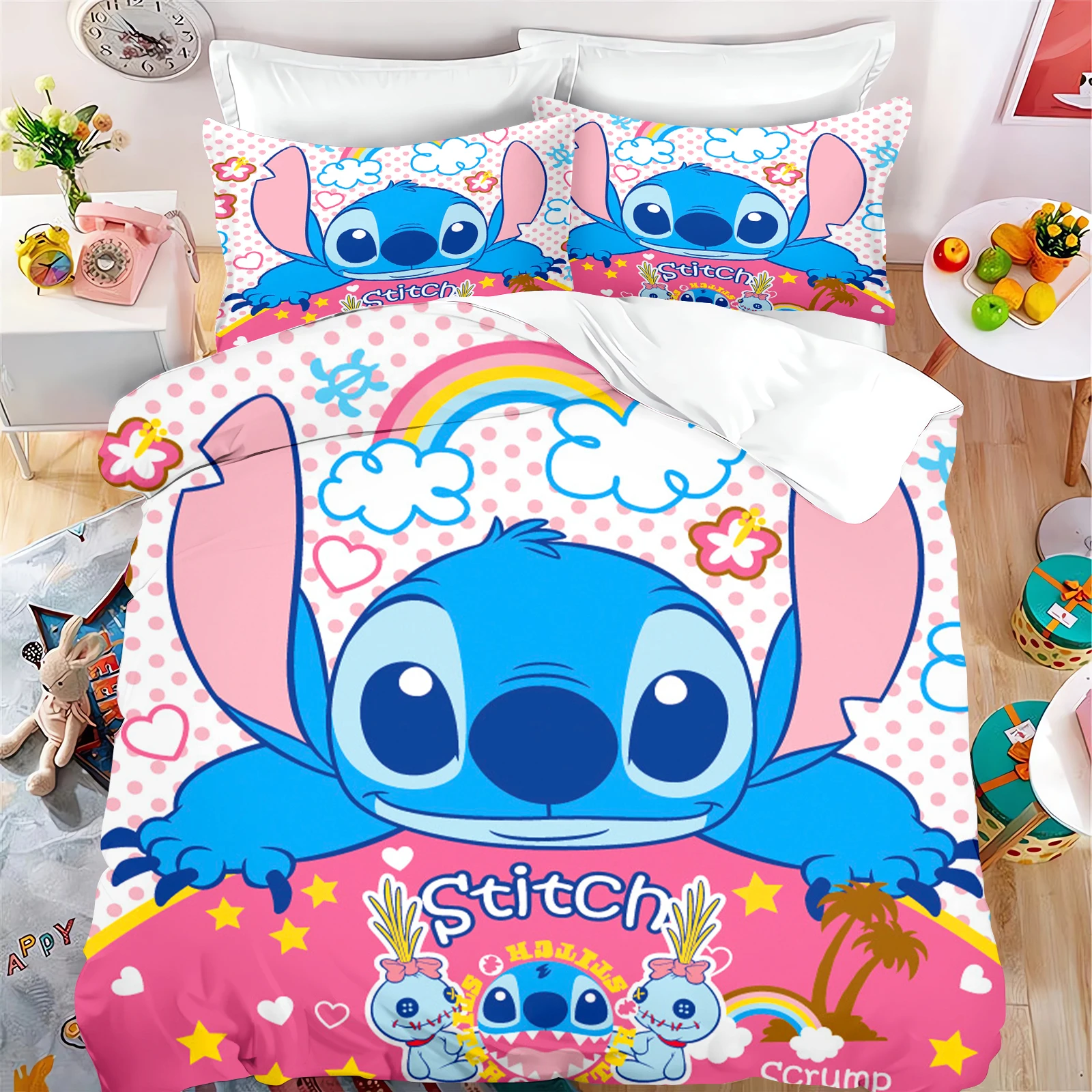 Stitch Disney Bedding Set for Teen Bedroom 100% Polyester Various Sizes Decor Ultra Soft Comfortable Cartoon Alien Baby Set