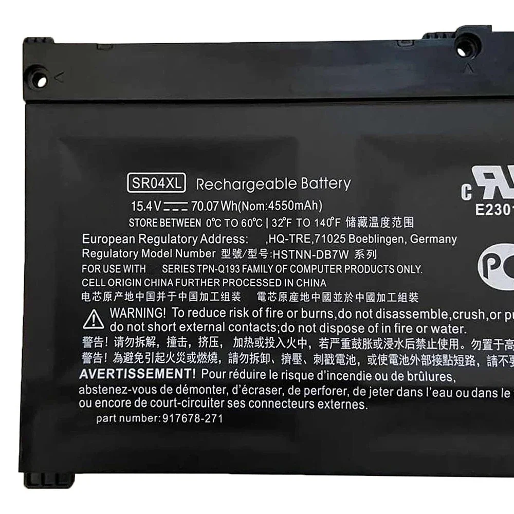 SR04XL 15.4V 70.07Wh Original Laptop Battery for HP Omen 15-CE 917724-855 HSTNN-DB7W 917678-2B1