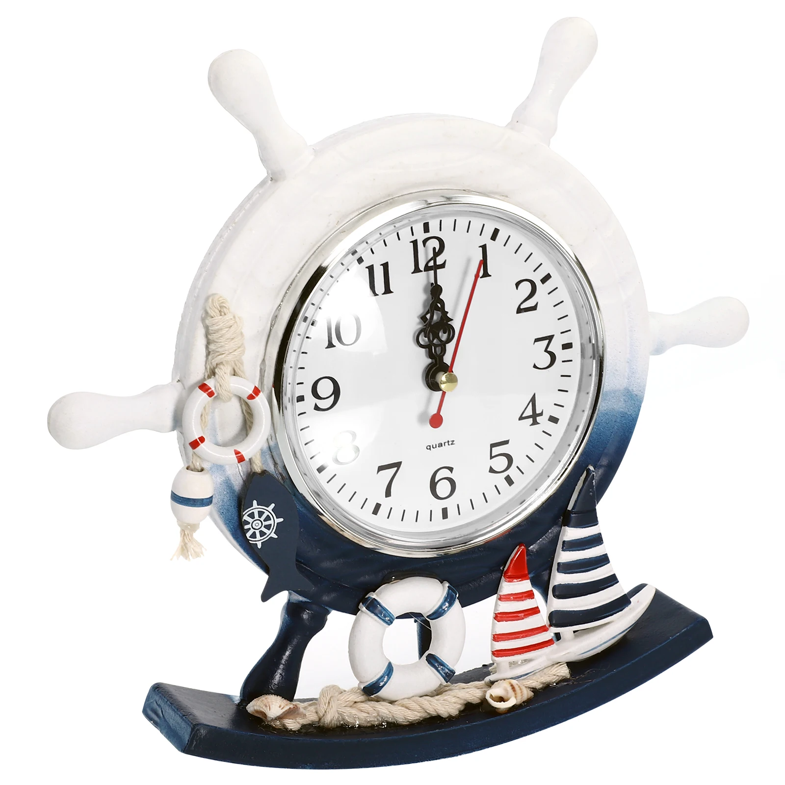 

Alipis Mediterranean Nautical Silent Desk Clock Rudder Shape Home Office Decor Living Room Table Clock