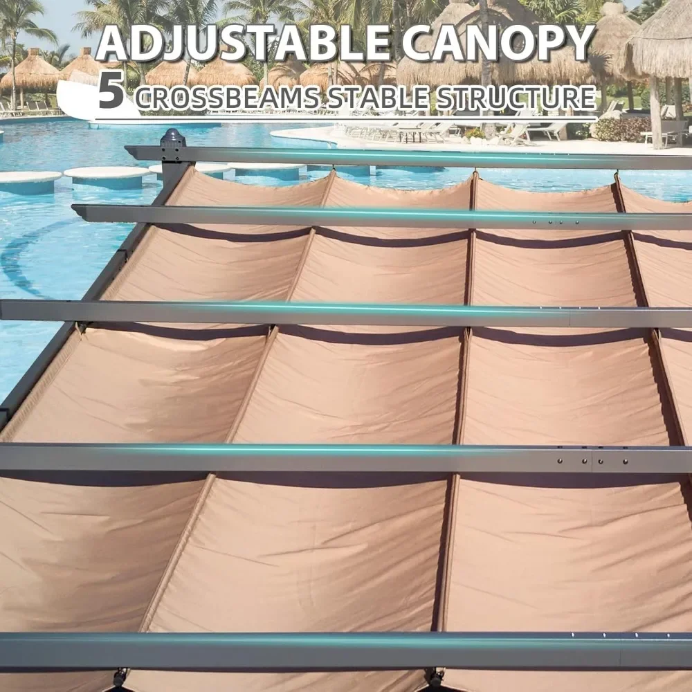 A feet pergola, aluminum pergola with retractable canopy, adjustable and removable awning, suitable for terraces, gardens