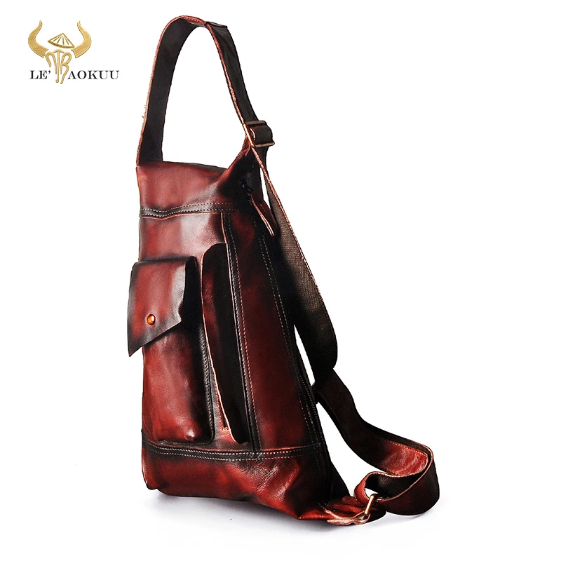 

New Hot Sale Real Genuine Leather Fashion Chest Sling Bag For Men 9" Tablet Design Travel One Shoulder Cross-body Bag Male 2329