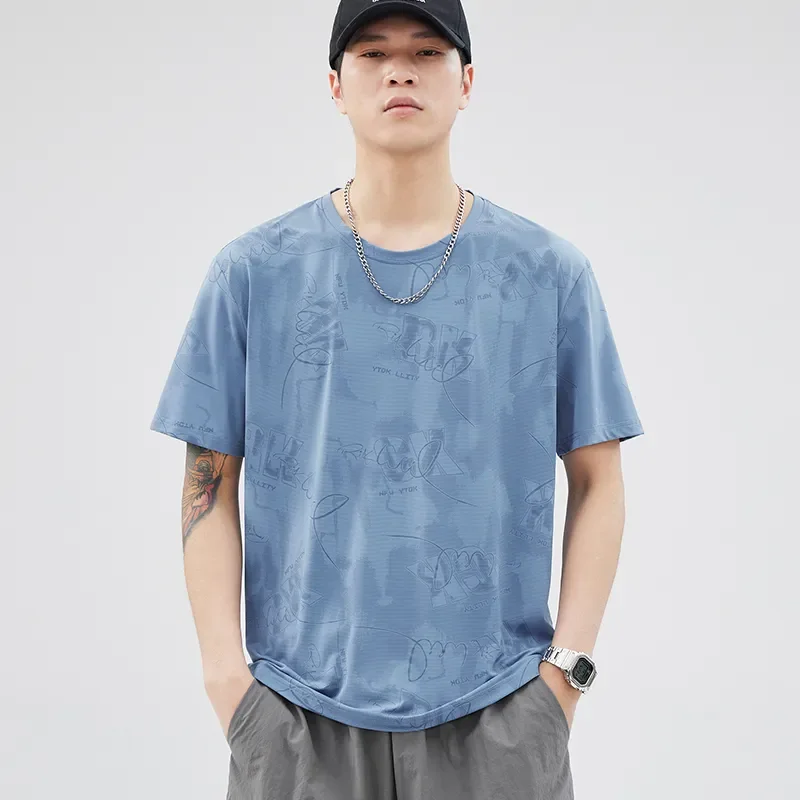 

Мужская футболка из ледяного шелка с принтом, свободного кроя, повседневная, с коротким рукавом, дышащая, летняя, быстросохнущая