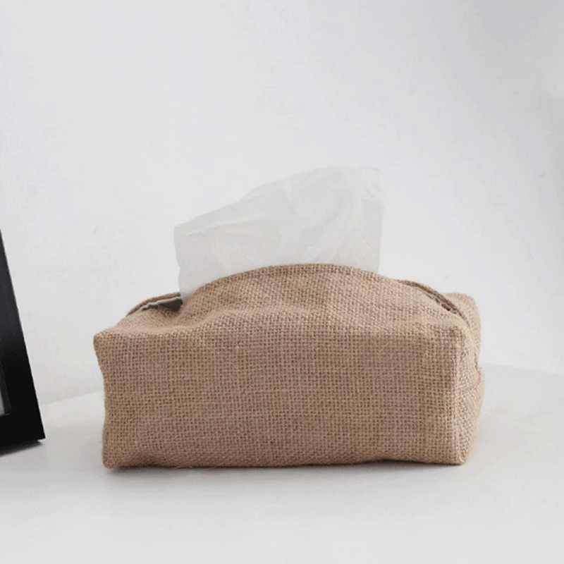 Jute Simple Tissue Box Living Room Cotton Pumping Tissue Case Car Towel Napkin Papers Holder Pouch Table Home Decor