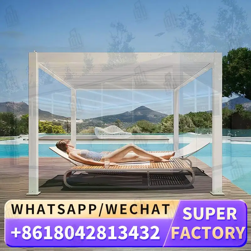 

Wall Mounted Waterproof Aluminium Garden Pergola for Outdoor Swimming Pool Bioclimatic Version Louver Pergola