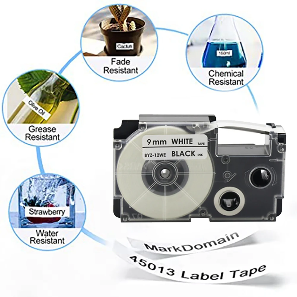 Cinta de etiquetas térmica para impresora CASIO, 6 piezas, 9mm, KL-120, KL-E300, KL-60, KL750B, KL820, KL750, KL7200