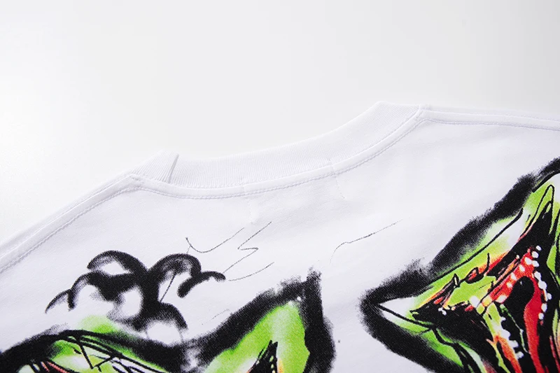 Übergroße Gewaschene Weiße T-Shirts für Herren Vintage Glänzender Diamant-Graffiti-Druck Relaxed Fit Hip Hop Urban Streetwear T-Shirt Top – Detail 17