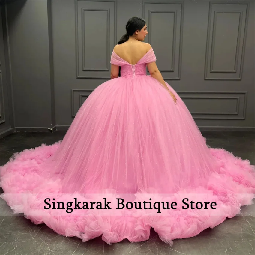 Quinceanera rosa vestido com cordões, babados de princesa, vestido de baile, festa de aniversário, novo design, 2024