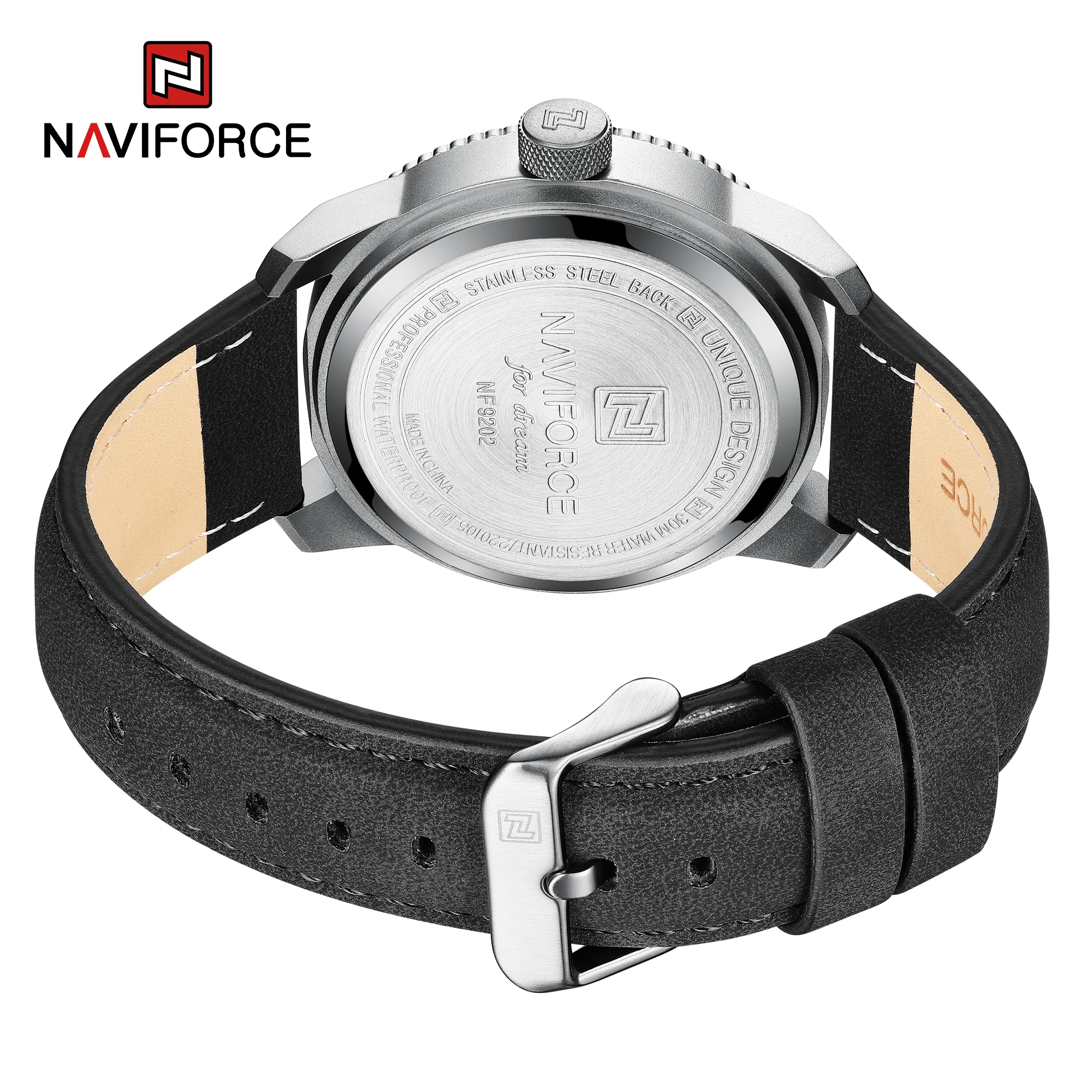 NAVIFORCE New Men Watch Original Simple Genuine Leather Wristwatches 3ATM Waterproof Business Quartz Men Watch Relogio Masculino