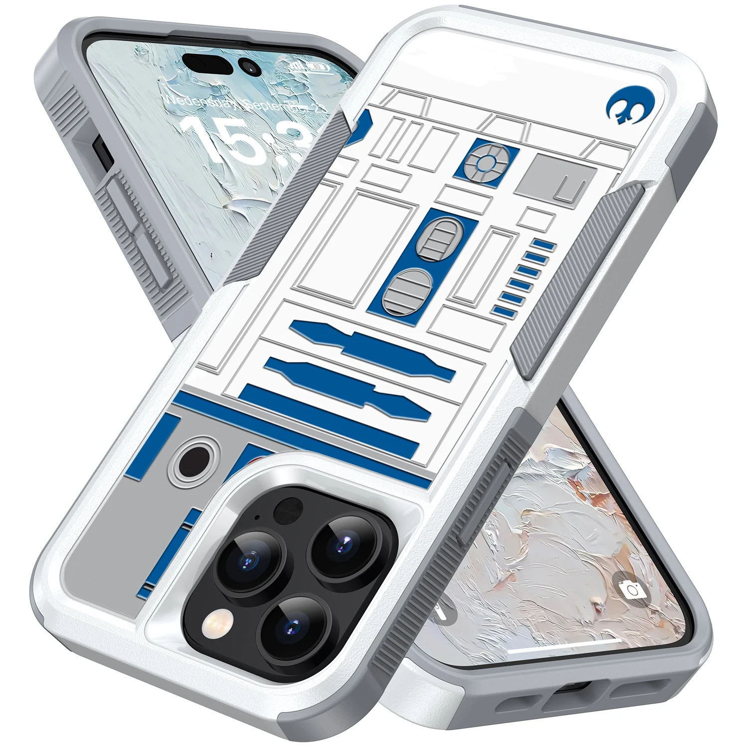 Case For IPhone SE2 XS XR 11 12 13 14 15 16 Plus Pro Max R2D2 Astromech Robot Dual Layer Shock-Absorption Protective Cover