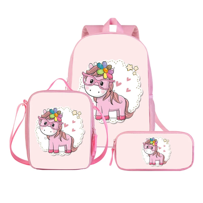 3 Piece Children Unicorn Backpacks Cute Student Schoolbag Girls Boy Shoulder Bags Anime Pen Bag In Kindergarten Gift Sac Licorne