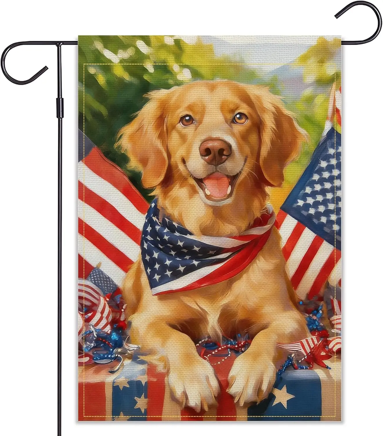 Balgardekor Patriotic Memorial Day Garden Flag 4th of July Golden Retriever Dogs 12x18 Inch Double Sided for outside Indepen zzo