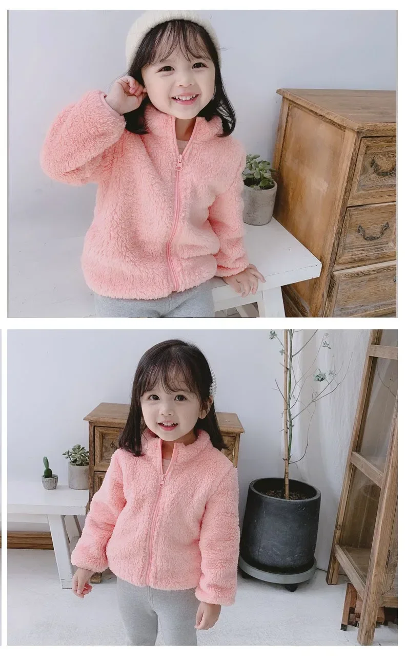 Einfarbiger Plüschmantel für Kinder, Jungen und Mädchen, Herbst-Winter, warme Freizeitjacke, Kleinkind-Oberbekleidung, Kindermantel, Kleidung – Detail 4