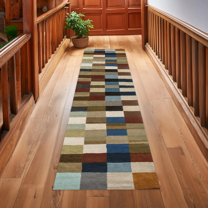 Abstract Geometry Ethnic Style Runner Rug Grid Bohemian Style Decorative Door Mat Farmhouse Living Room Bedroom Entrance Carpet